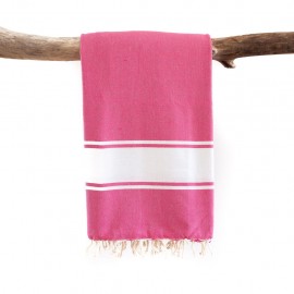 Fouta Pampero : Framboise et blanche, tissage plat