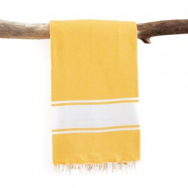 Fouta Balaguère : Jaune et blanche, tissage plat