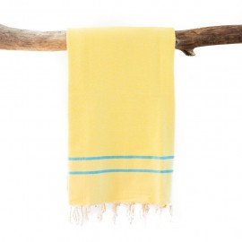 Fouta Kariba : Jaune et turquoise, tissage chevron