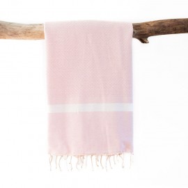 Fouta Saint-Louis: Rose pâle et Banche, Tissage nid d'abeille